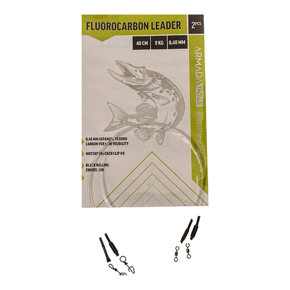 Armada Fluorocarbontafs Fastach 40 cm 0,40 mm med Mustad Fastach-lås