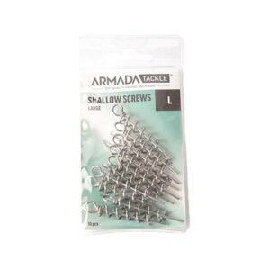 Armada Shallow Screws Large i förpackning med 10 shallowskruvar för gäddjiggar
