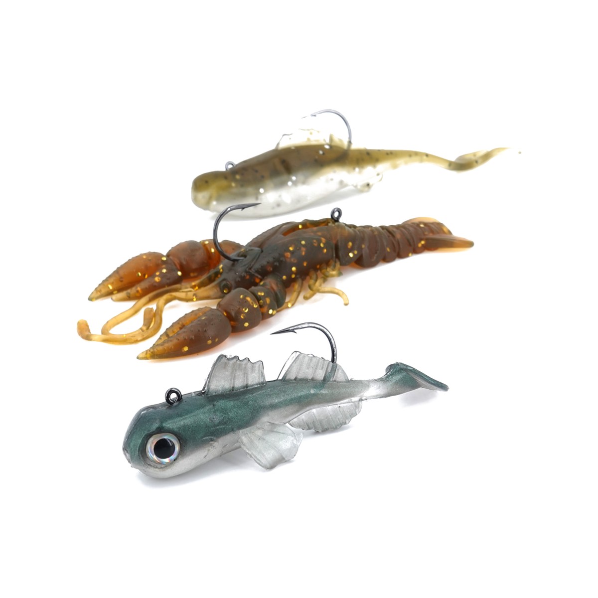 Bite of Bleak Hover Jig riggad i olika gummibeten och kräfta