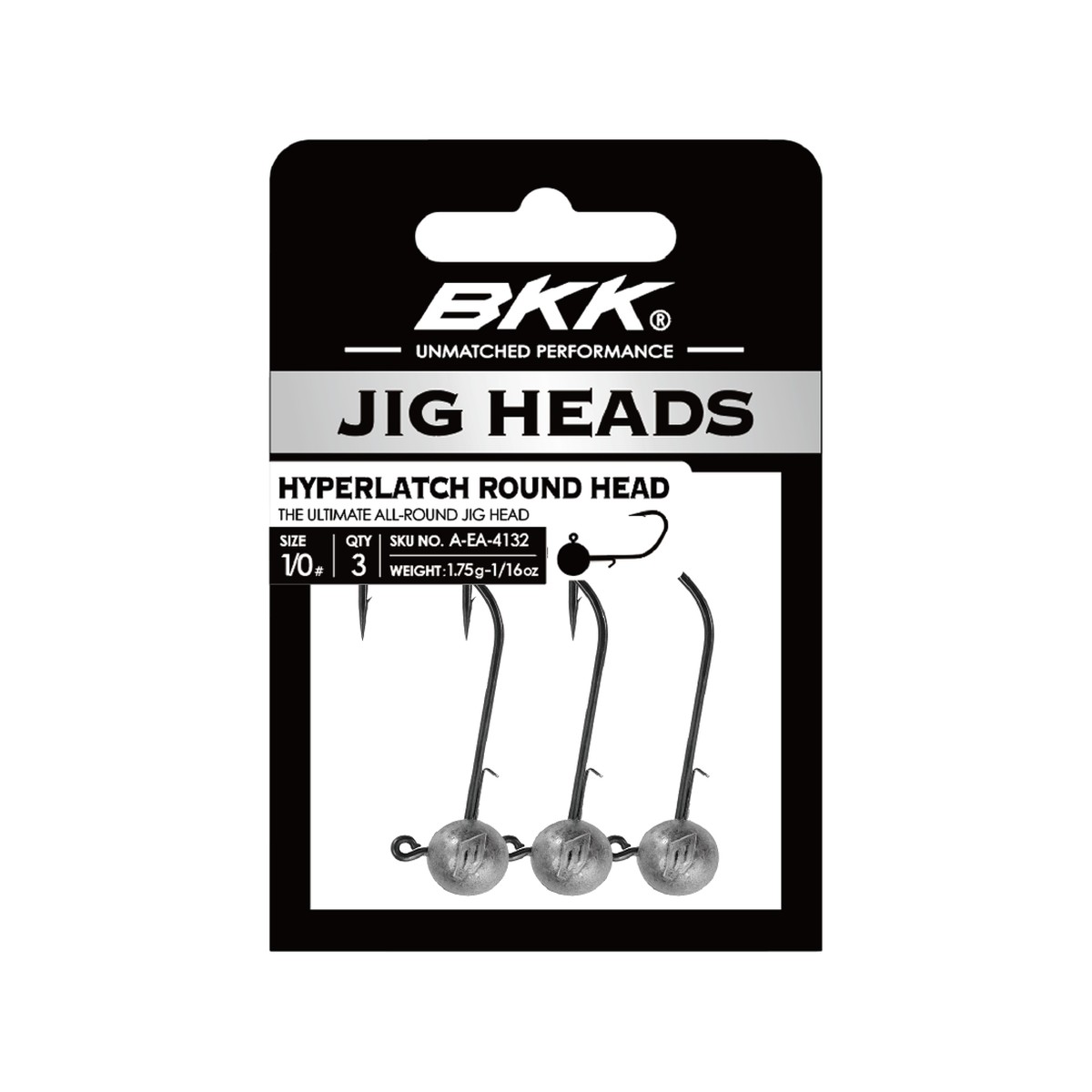 BKK Hyperlatch Round Head jiggskalle i 3-pack-förpackning
