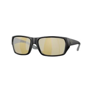 Costa Tailfin polariserade solglasögon i Matte Black med Sunrise Silver Mirror 580G-lins, snett framifrån