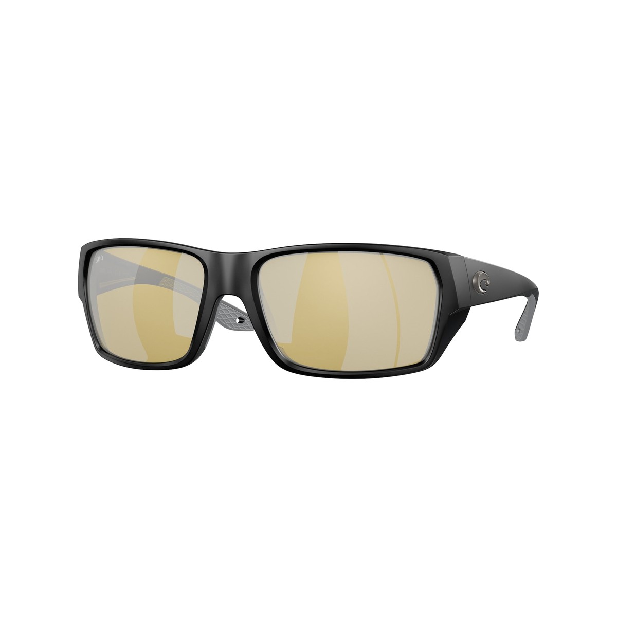 Costa Tailfin polariserade solglasögon i Matte Black med Sunrise Silver Mirror 580G-lins, snett framifrån