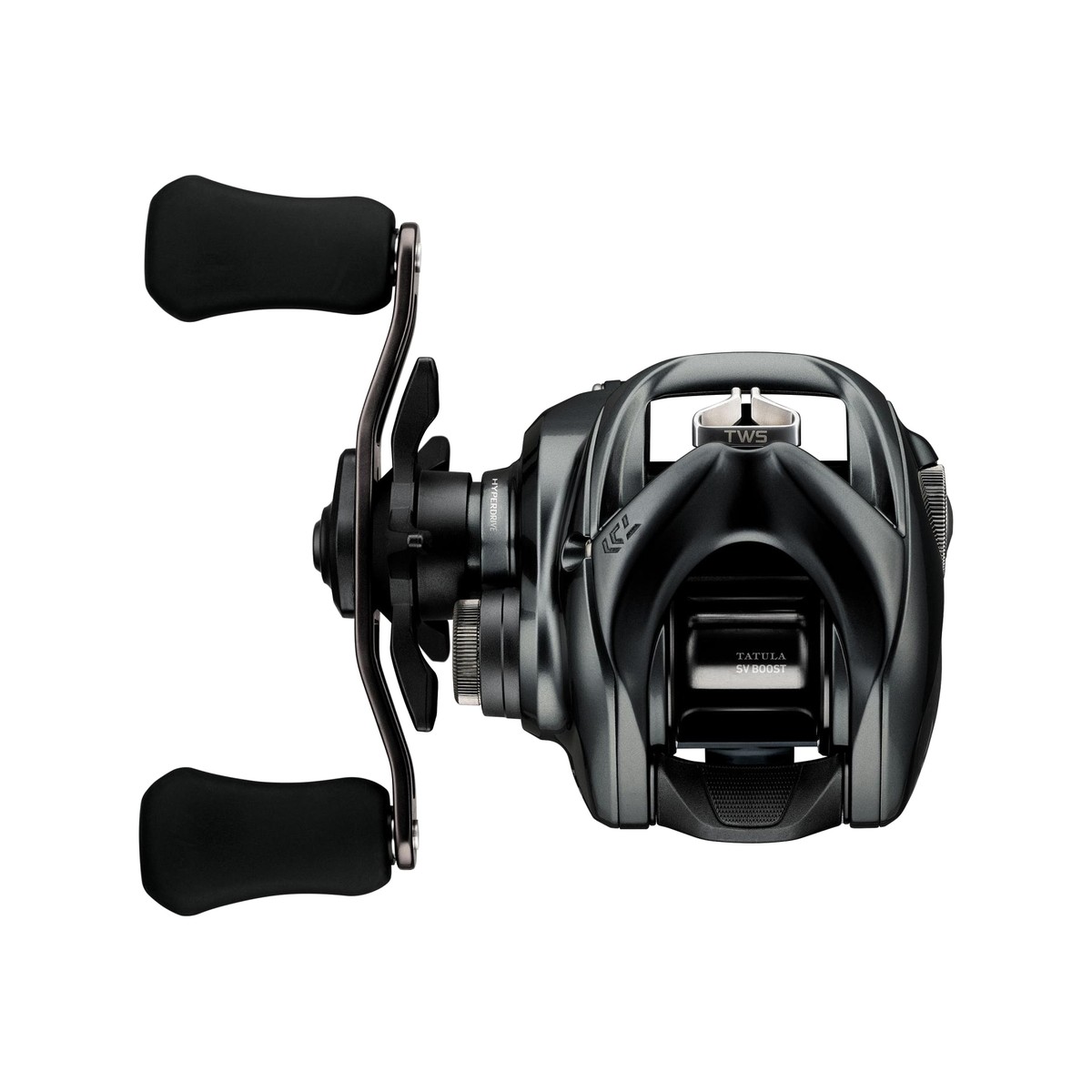 Daiwa 24 Tatula SV TW 100HL vänstervevad multirulle sedd bakifrån med TWS och SV Boost