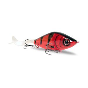 Guppie 13,5 cm 120 g glidebete i färgen Red Devil – rött med svarta ränder, med trekrokar och paddelstjärt