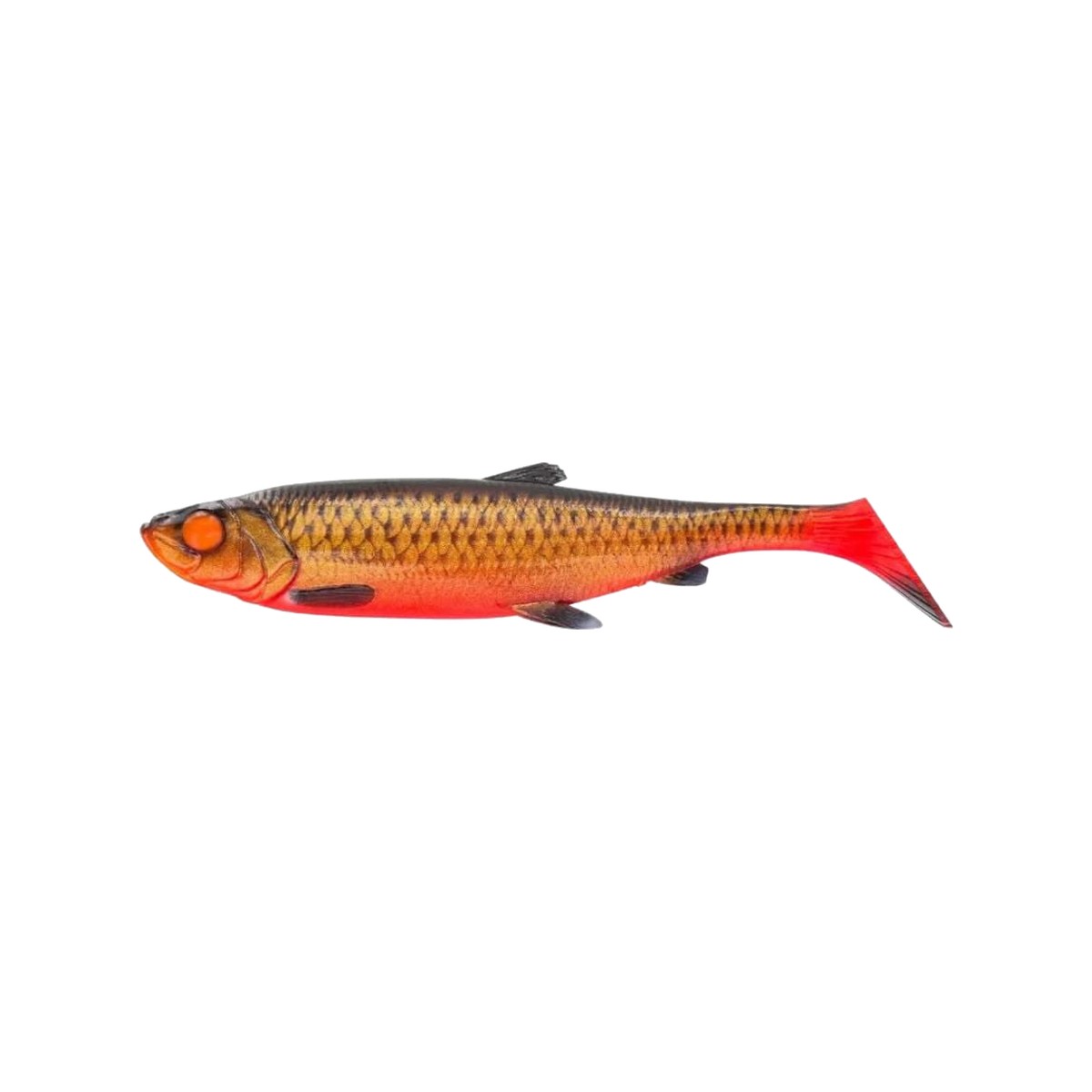 Savage Gear 3D Herring Shad V2 25 cm i färgen Red Black, sidovy av gummibetet med paddelstjärt