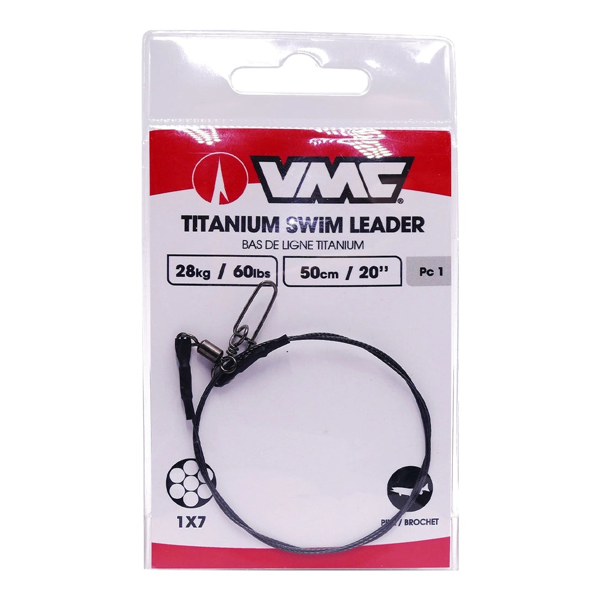 VMC Titanium Swim Leader 1x7 50 cm 60 lb titantafs för swimbaits